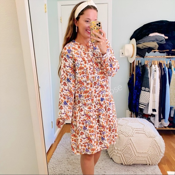 Banjanan Dresses & Skirts - Banjanan Long sleeve Orange Floral Silk Mini Dress